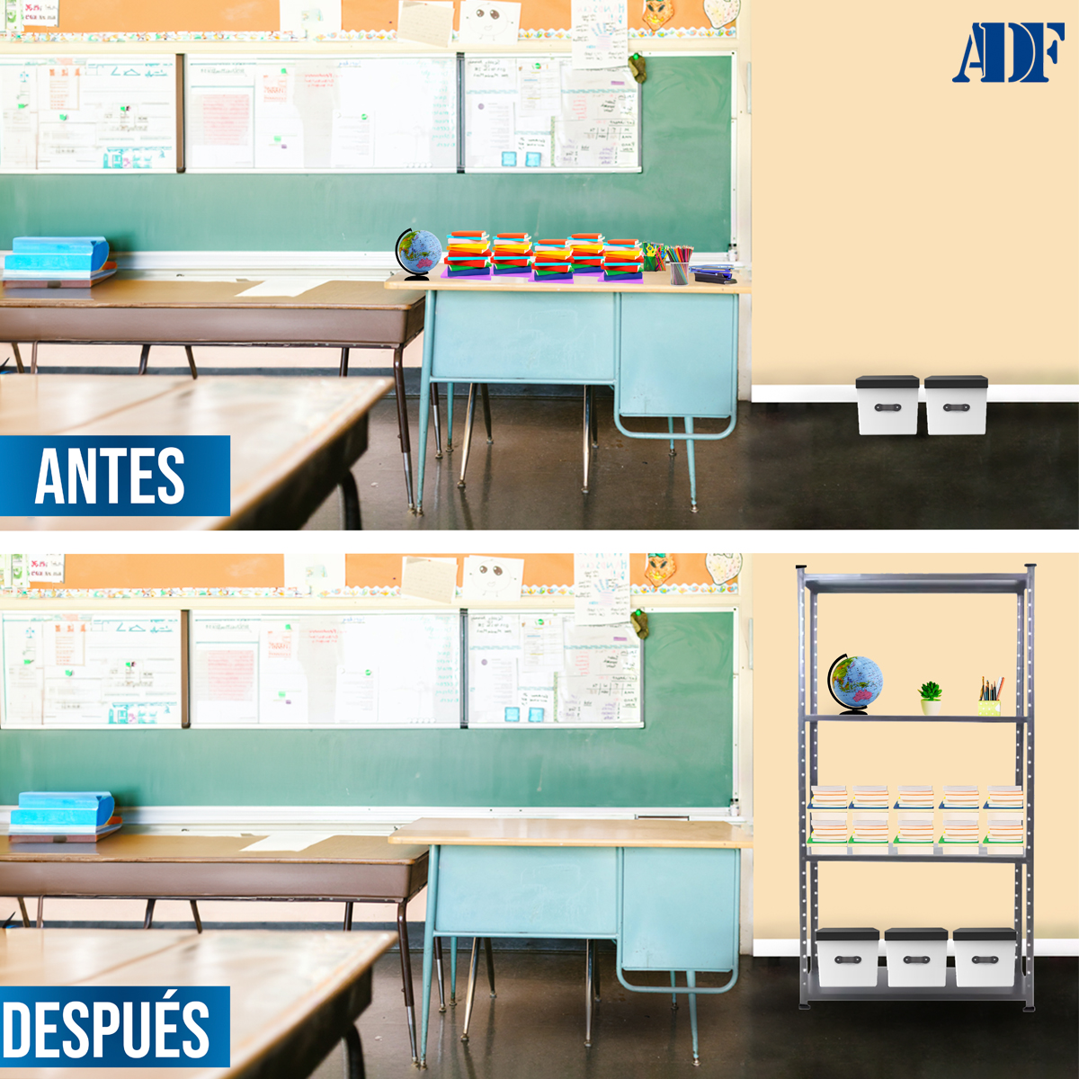 Foto 5 | Anaquel Metálico Adf Con 4 Repisas Estante Organizador 190x84x30 Cm. Color Gris