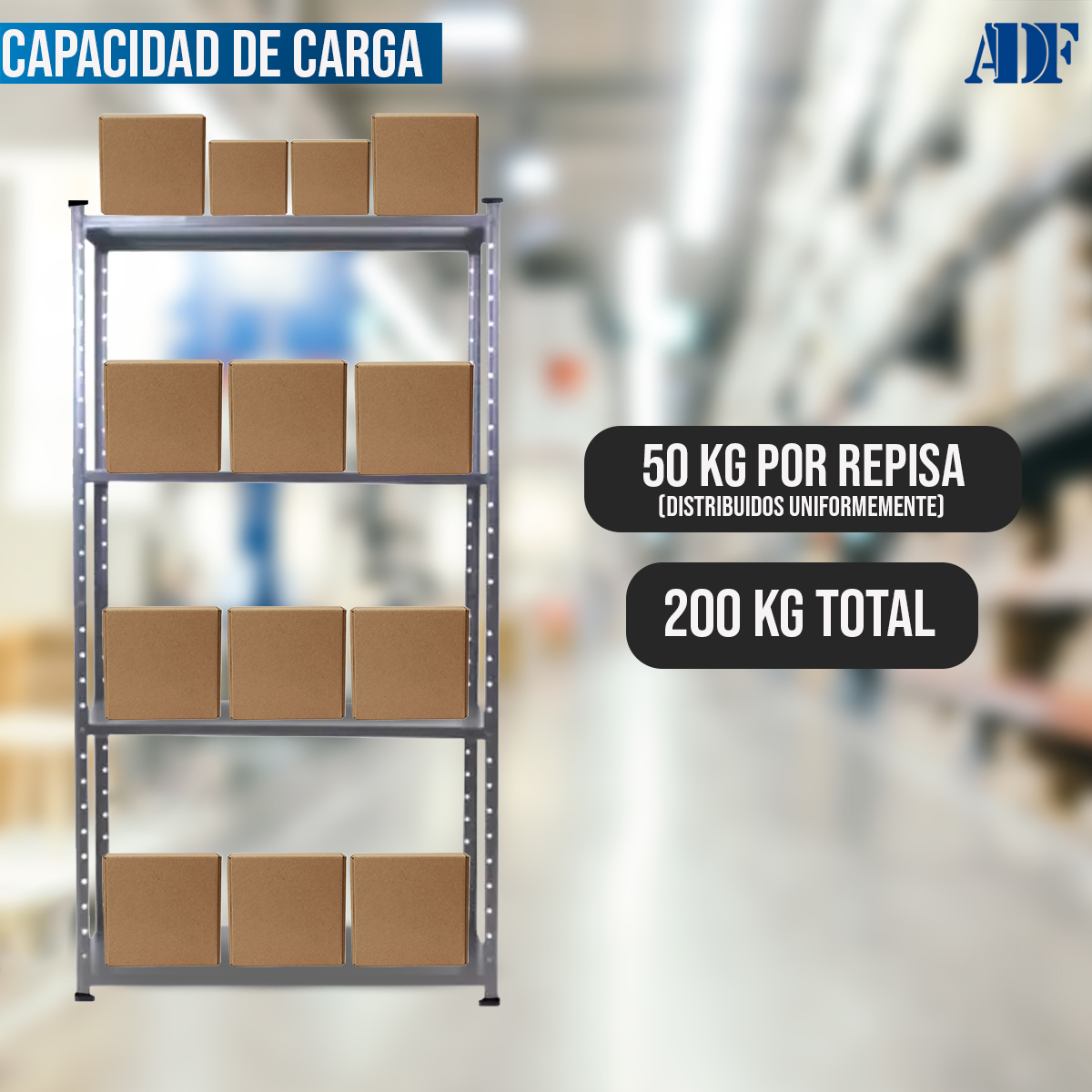 Foto 8 pulgar | Anaquel Metálico Adf Con 4 Repisas Estante Organizador 190x84x30 Cm. Color Gris