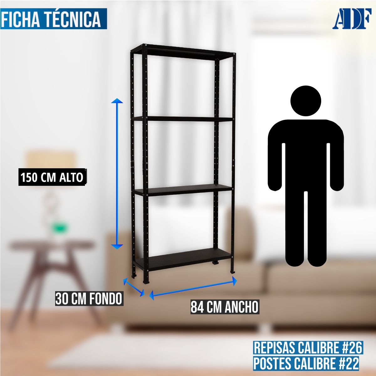 Foto 5 pulgar | Anaquel Metálico Adf Con 4 Repisas Estante Organizador 190x84x30 Cm. Color Negro