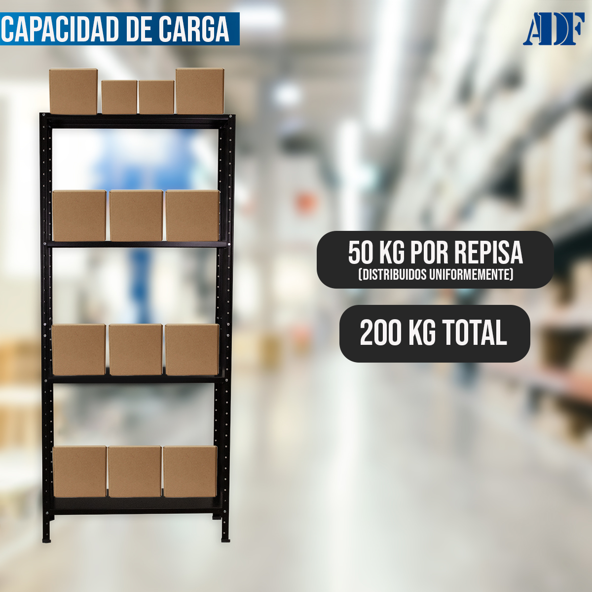 Foto 8 pulgar | Anaquel Metálico Adf Con 4 Repisas Estante Organizador 190x84x30 Cm. Color Negro