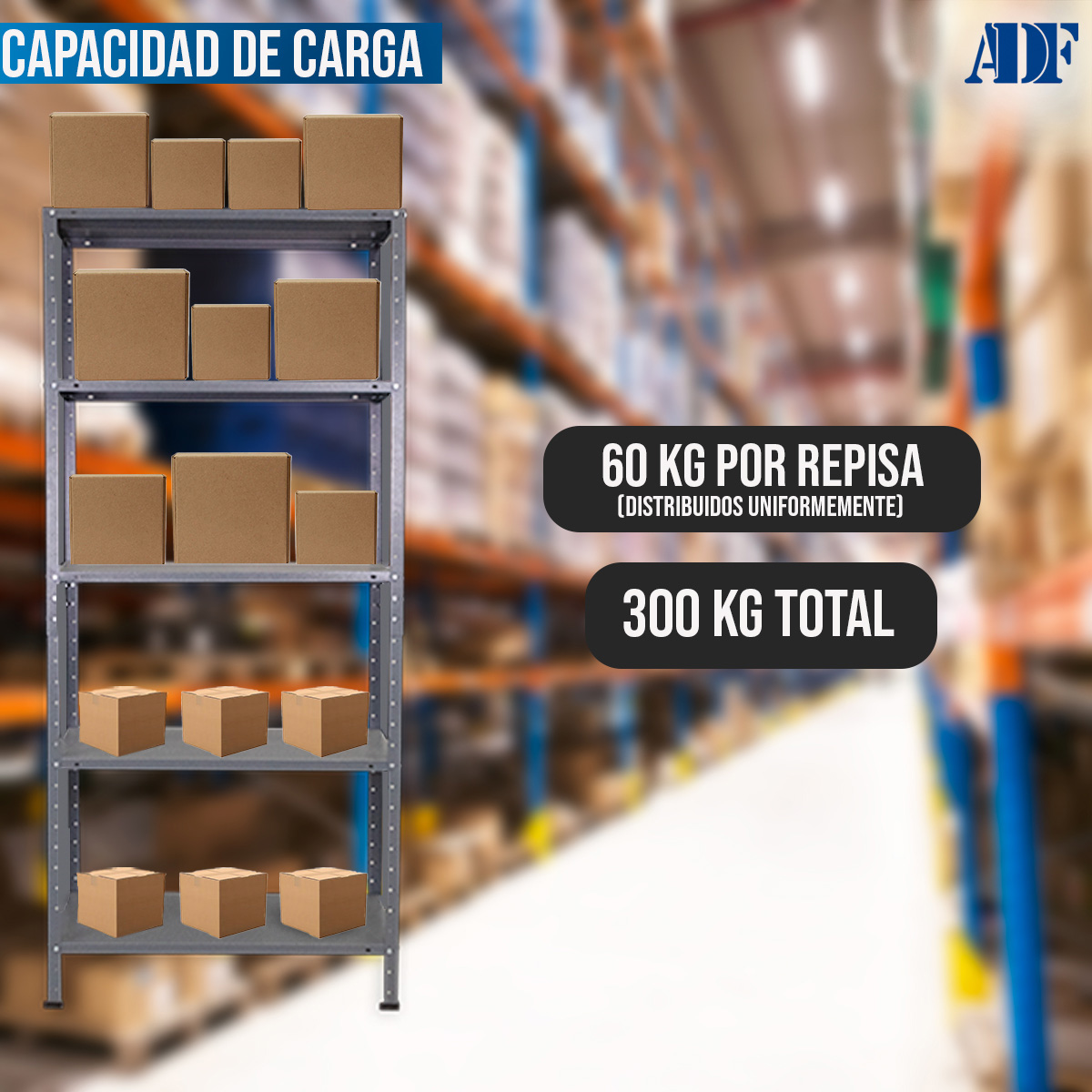 Foto 8 pulgar | Anaquel Metálico Adf Con 5 Repisas Estante Organizador 190x84x60 Cm. Carga 300 Kg, Color Gris