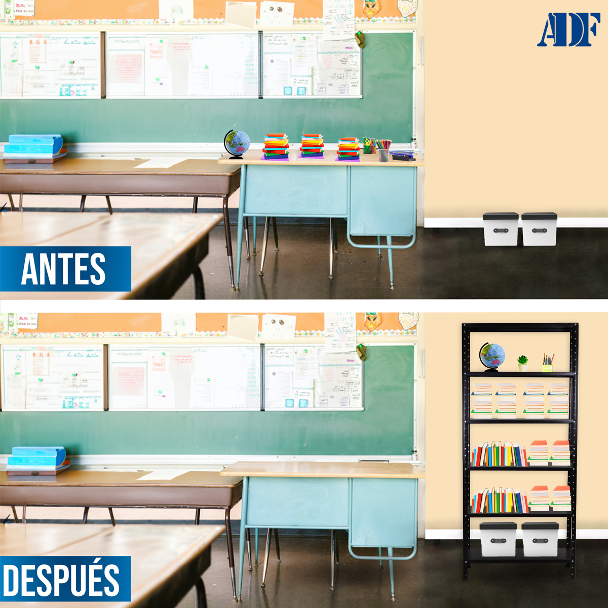 Foto 4 | Anaquel Metálico Adf Con 6 Repisas Estante Organizador 190x84x45 Cm. Carga 360 Kg, Color Negro