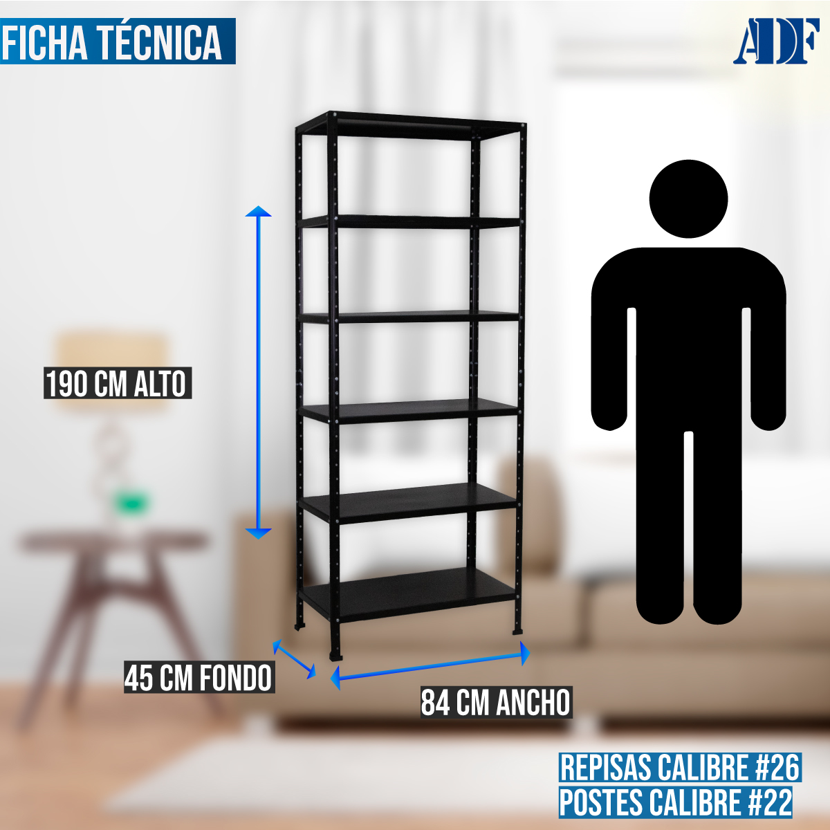 Foto 6 pulgar | Anaquel Metálico Adf Con 6 Repisas Estante Organizador 190x84x45 Cm. Carga 360 Kg, Color Negro