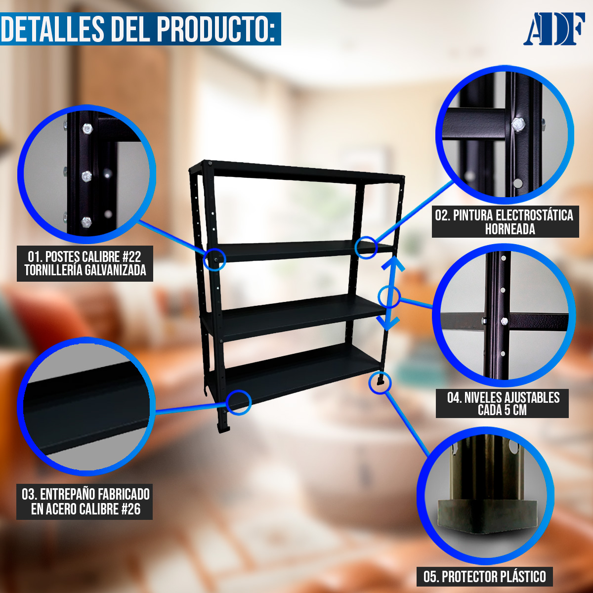 Foto 4 pulgar | Anaquel Metálico Adf Con 4 Repisas Estante Organizador 100x84x30 cm. Color Negro