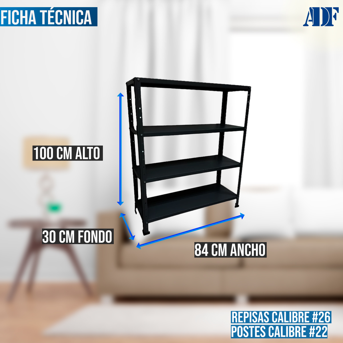 Foto 5 pulgar | Anaquel Metálico Adf Con 4 Repisas Estante Organizador 100x84x30 cm. Color Negro