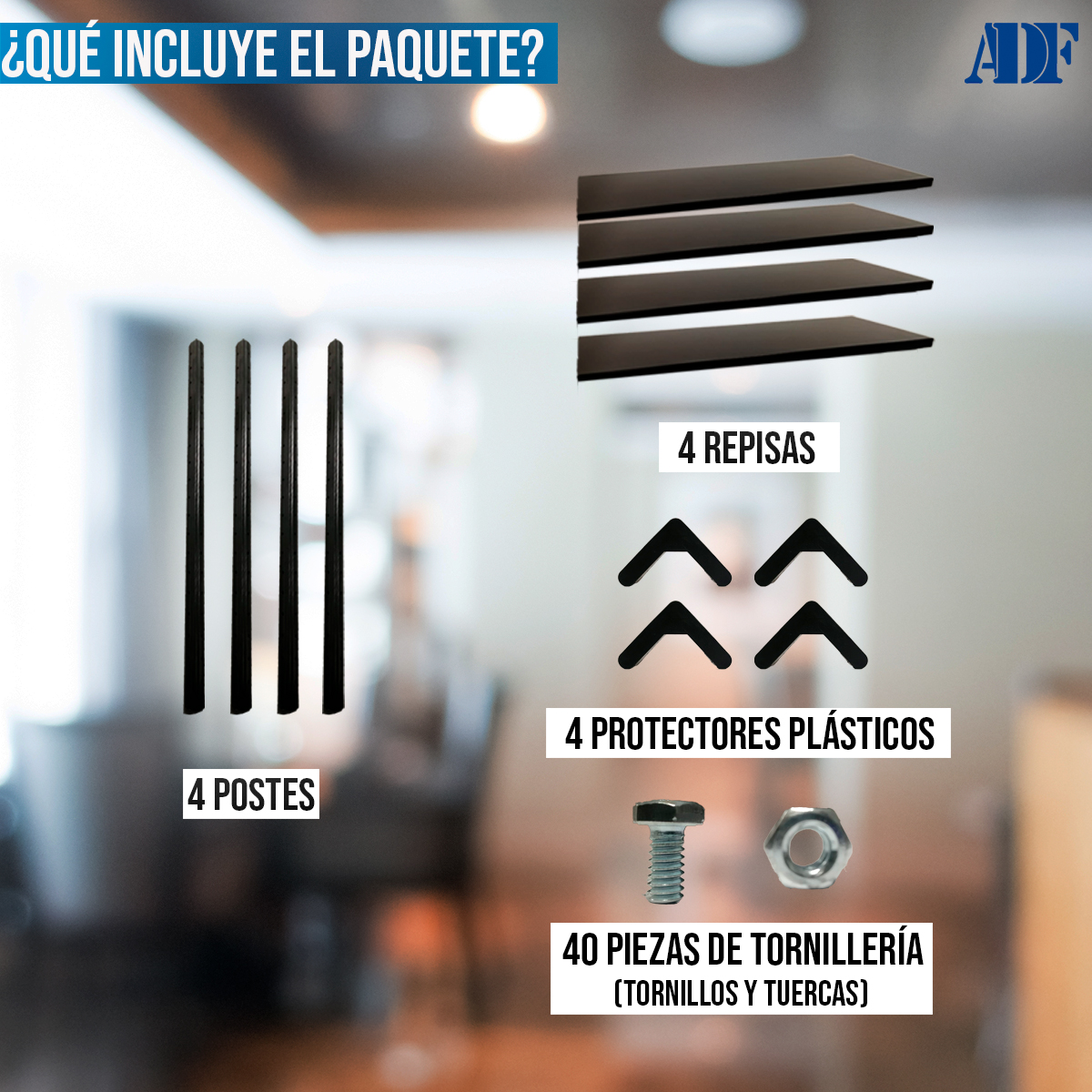 Foto 7 | Anaquel Metálico Adf Con 4 Repisas Estante Organizador 100x84x30 cm. Color Negro