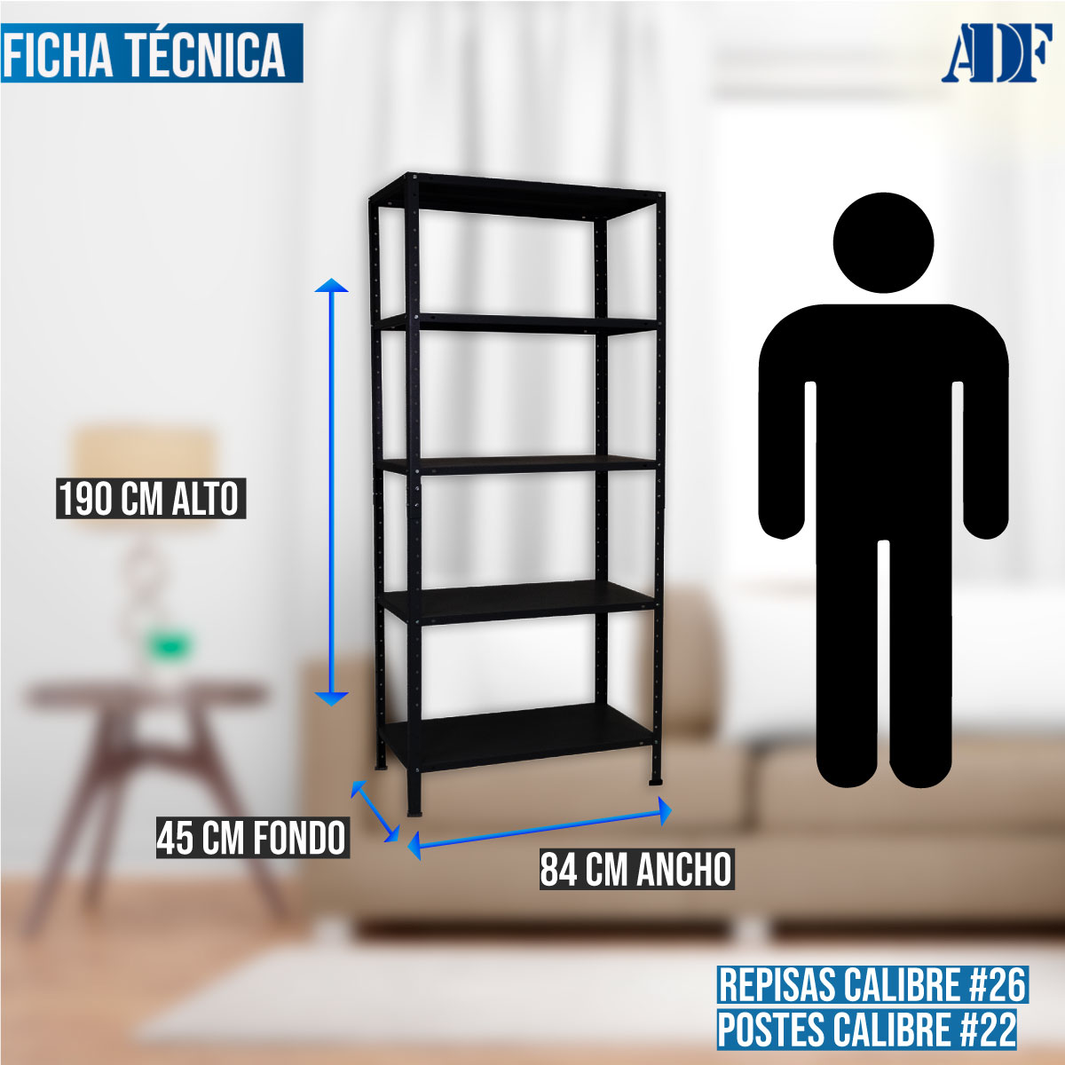 Foto 5 pulgar | Anaquel Metálico Adf Con 5 Repisas Estante Organizador 190x84x45 Cm. Carga 300 Kg, Color Negro