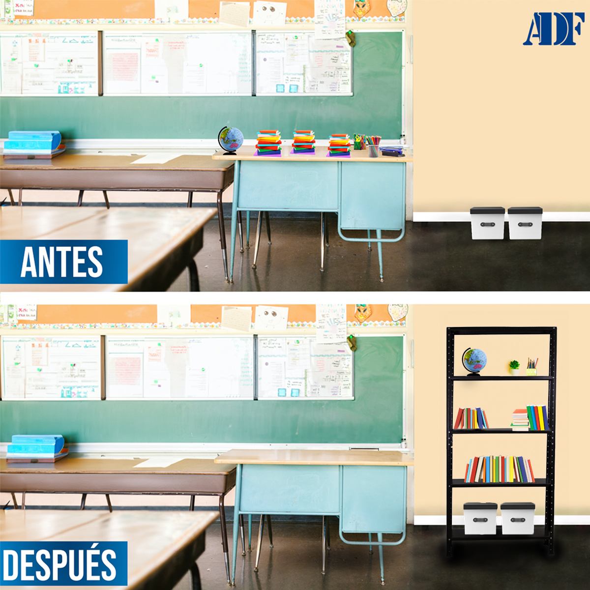 Foto 5 | Anaquel Metálico Adf Con 5 Repisas Estante Organizador 190x84x45 Cm. Carga 300 Kg, Color Negro