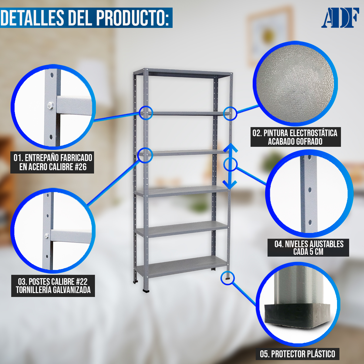 Foto 4 pulgar | Anaquel Metálico Adf Con 6 Repisas Estante Organizador 190x84x30 Cm. Carga 300 Kg, Color Gris