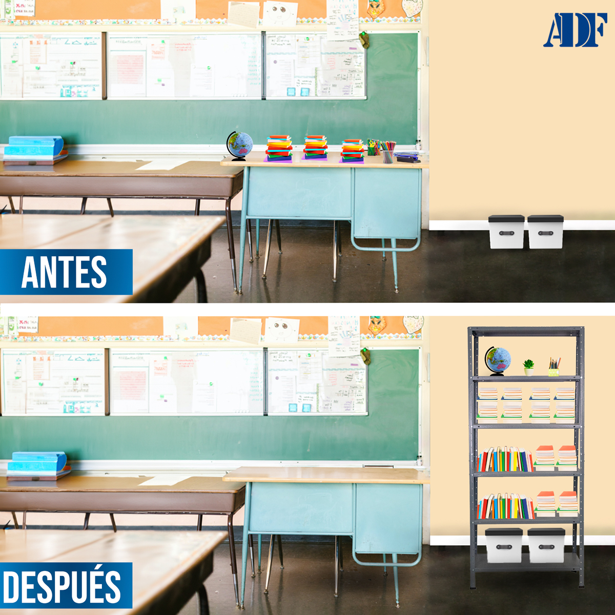 Foto 5 | Anaquel Metálico Adf Con 6 Repisas Estante Organizador 190x84x30 Cm. Carga 300 Kg, Color Gris