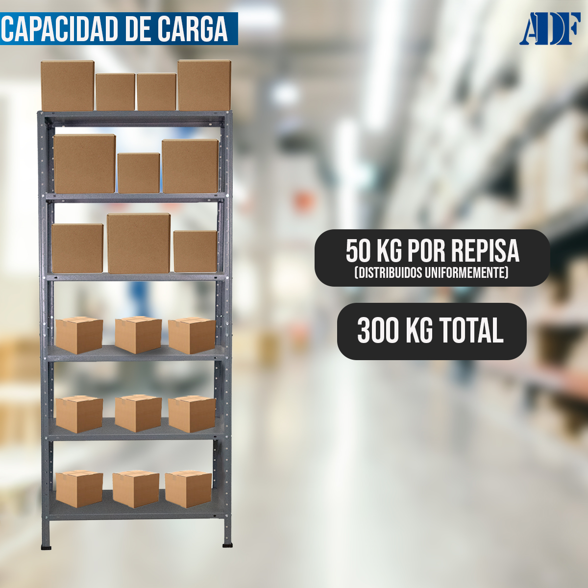 Foto 8 pulgar | Anaquel Metálico Adf Con 6 Repisas Estante Organizador 190x84x30 Cm. Carga 300 Kg, Color Gris