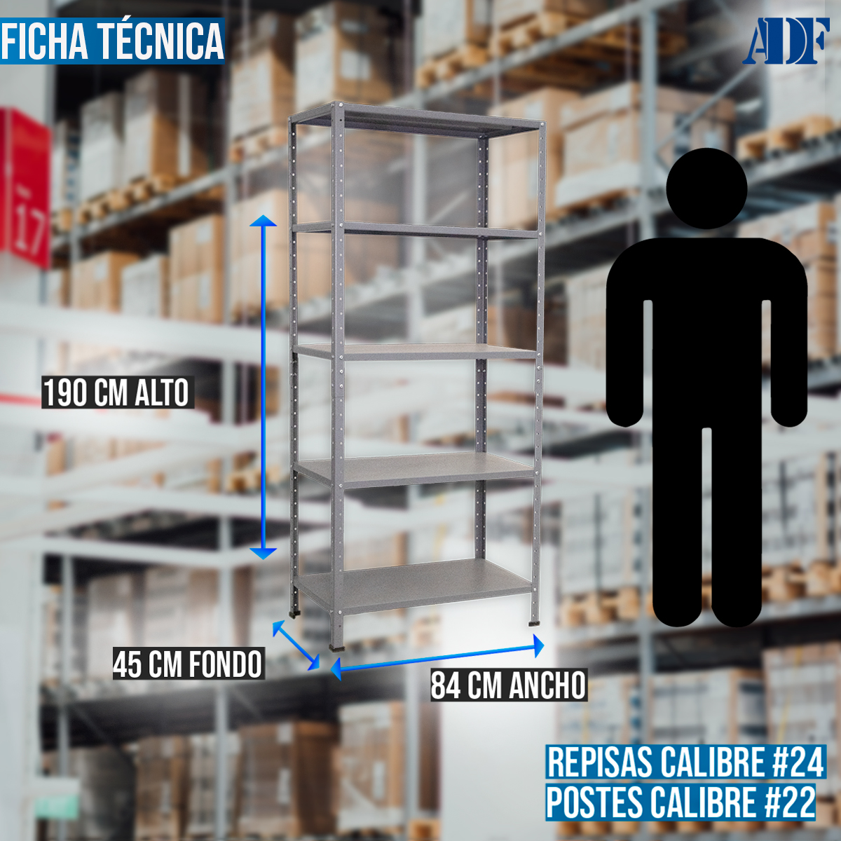 Foto 4 pulgar | Anaquel Metálico Adf Con 5 Repisas Estante Organizador 190x84x45 Cm. Carga 400 Kg, Color Gris Uso Rudo