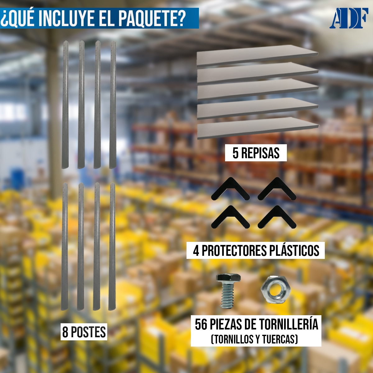 Foto 6 | Anaquel Metálico Adf Con 5 Repisas Estante Organizador 190x84x45 Cm. Carga 400 Kg, Color Gris Uso Rudo