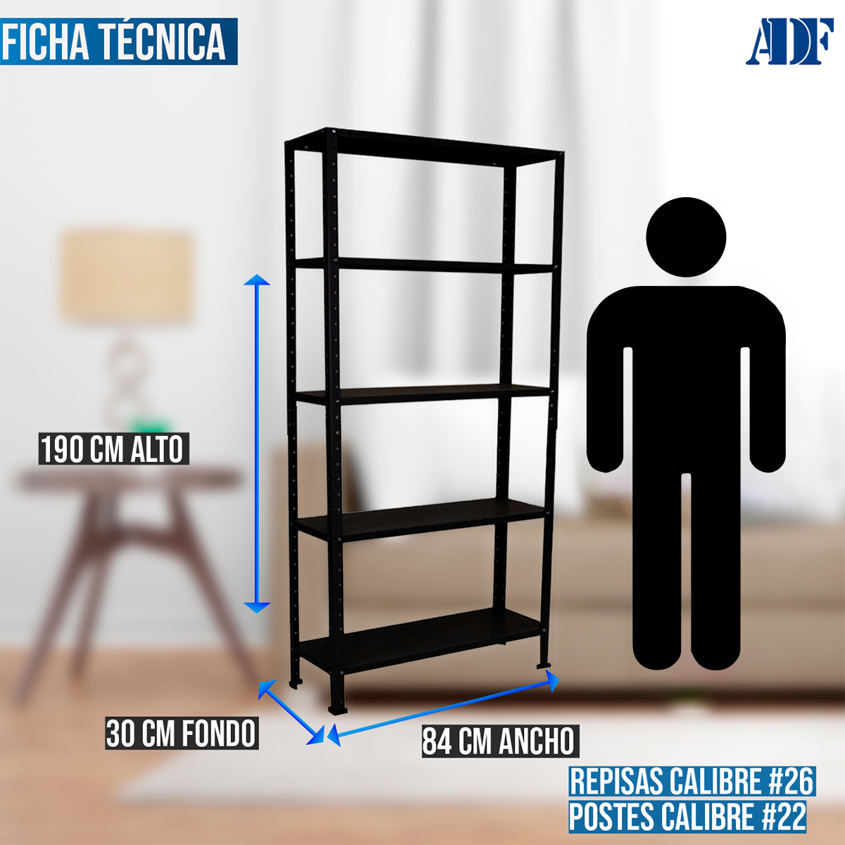 Foto 5 pulgar | Anaquel Metálico Adf Con 5 Repisas Estante Organizador 190x84x30 cm. Carga 250 Kg Color Negro