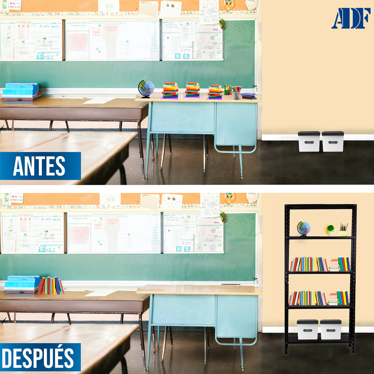 Foto 5 | Anaquel Metálico Adf Con 5 Repisas Estante Organizador 190x84x30 cm. Carga 250 Kg Color Negro