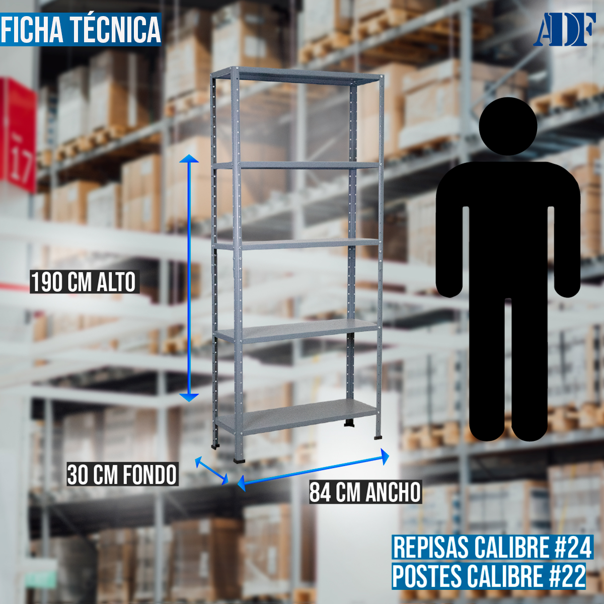 Foto 5 pulgar | Anaquel Metálico Adf Con 5 Repisas Estante Organizador 190x84x30 Cm. Carga 400 Kg, Color Gris Uso Rudo.