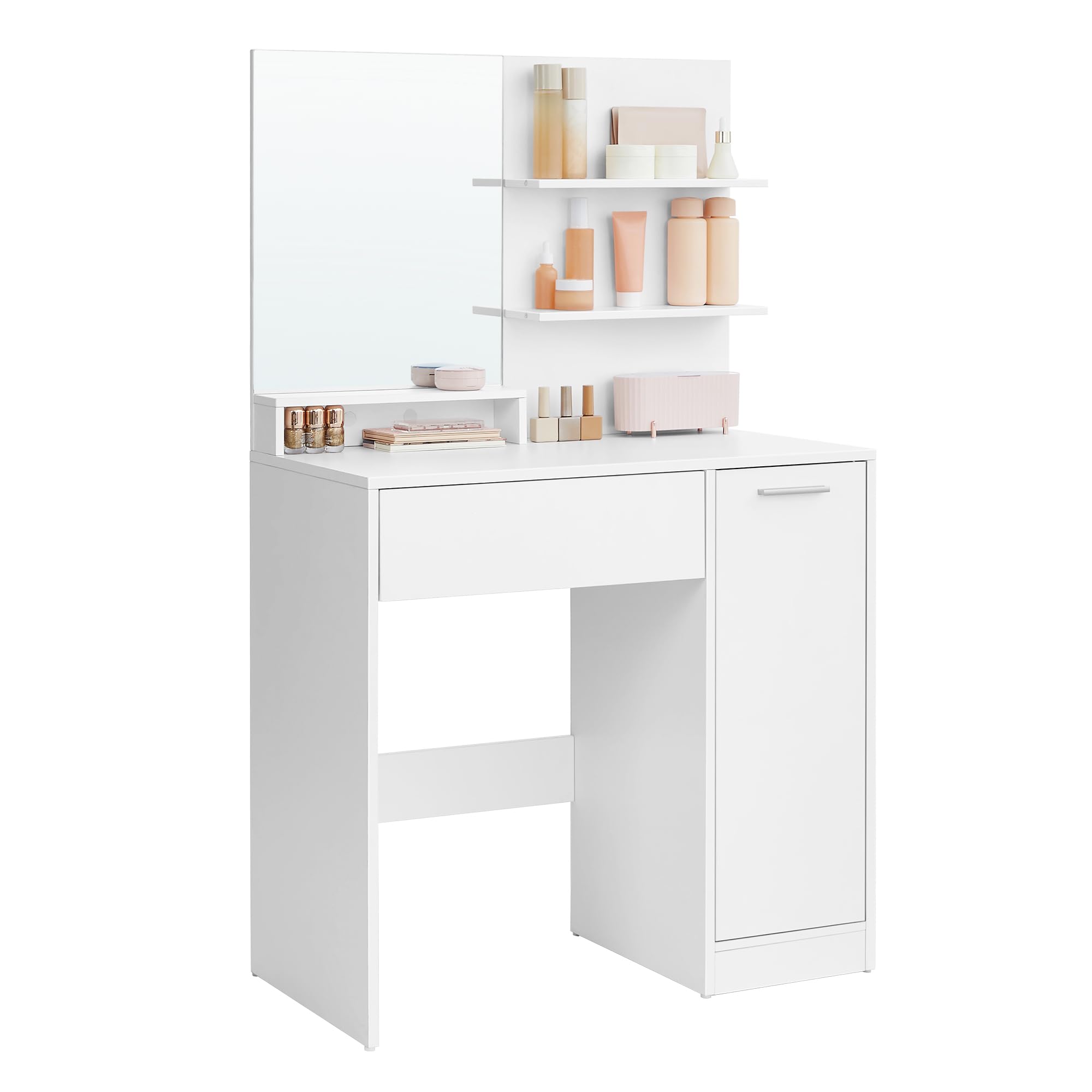 Vasagle Tocador, Mesa De Maquillaje Con Espejo Grande, Gabinete Con 2 Estantes Ajustables, 2 Estantes Abiertos,