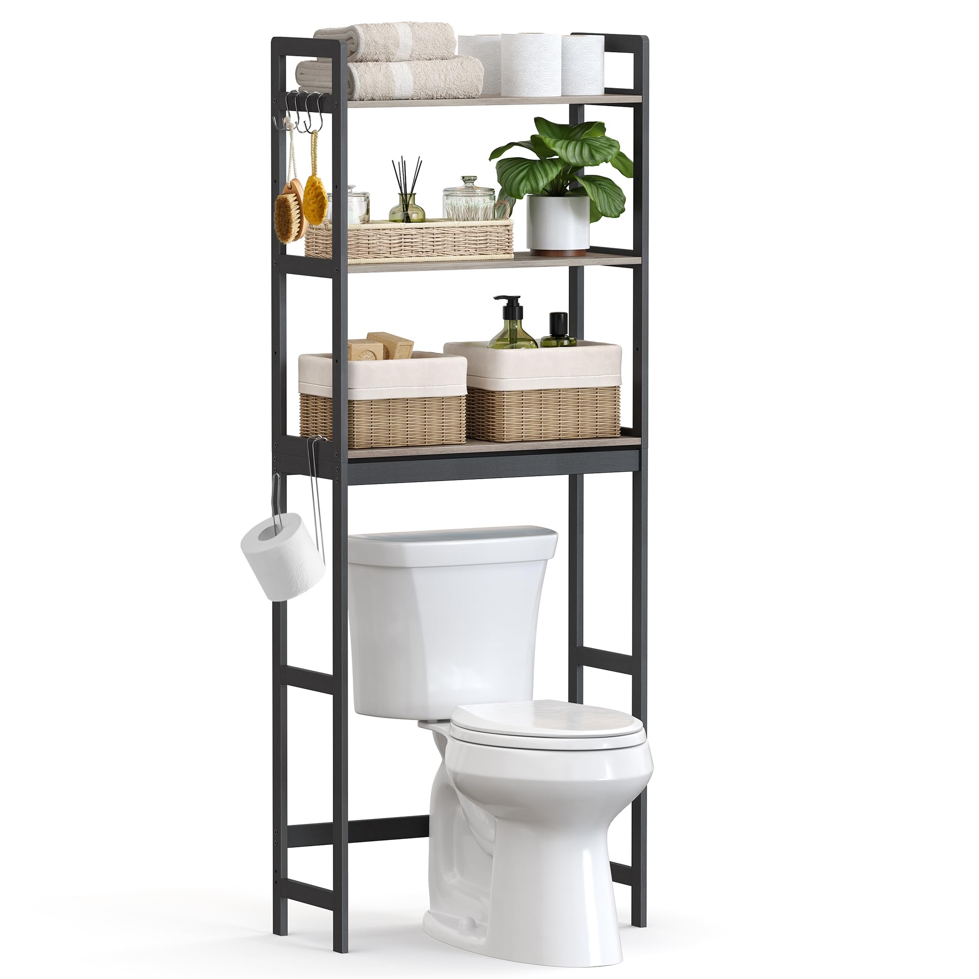 Songmics Estantería Sobre El Inodoro, Organizador De Baño De 3 Niveles Sobre El Inodoro Con Estantes Ajustables, E
