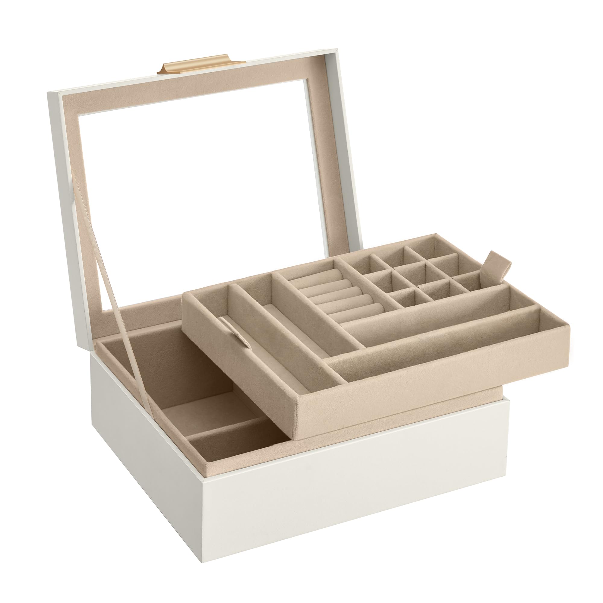 Foto 1 | Songmics Caja De Joyas, Caja Joyero De 2 Niveles Con Bandeja Extraíble, Estuche De Joyería, Con 2 Cajones, Tapa De