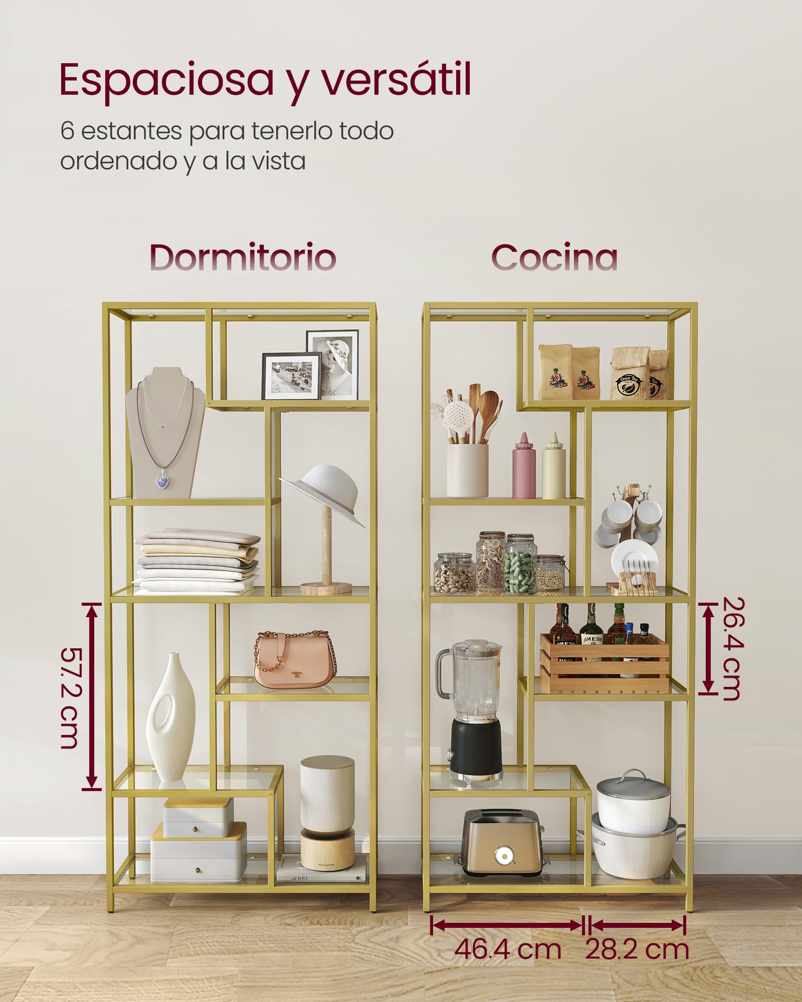 Foto 4 pulgar | Estantería Vasagle 6 Niveles 30x80x180 Cm Dorada