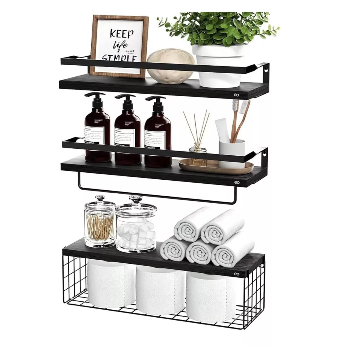 Estante De 3 Pisos De Madera Baño   Eo Safe Imports Esi-18873 Negro