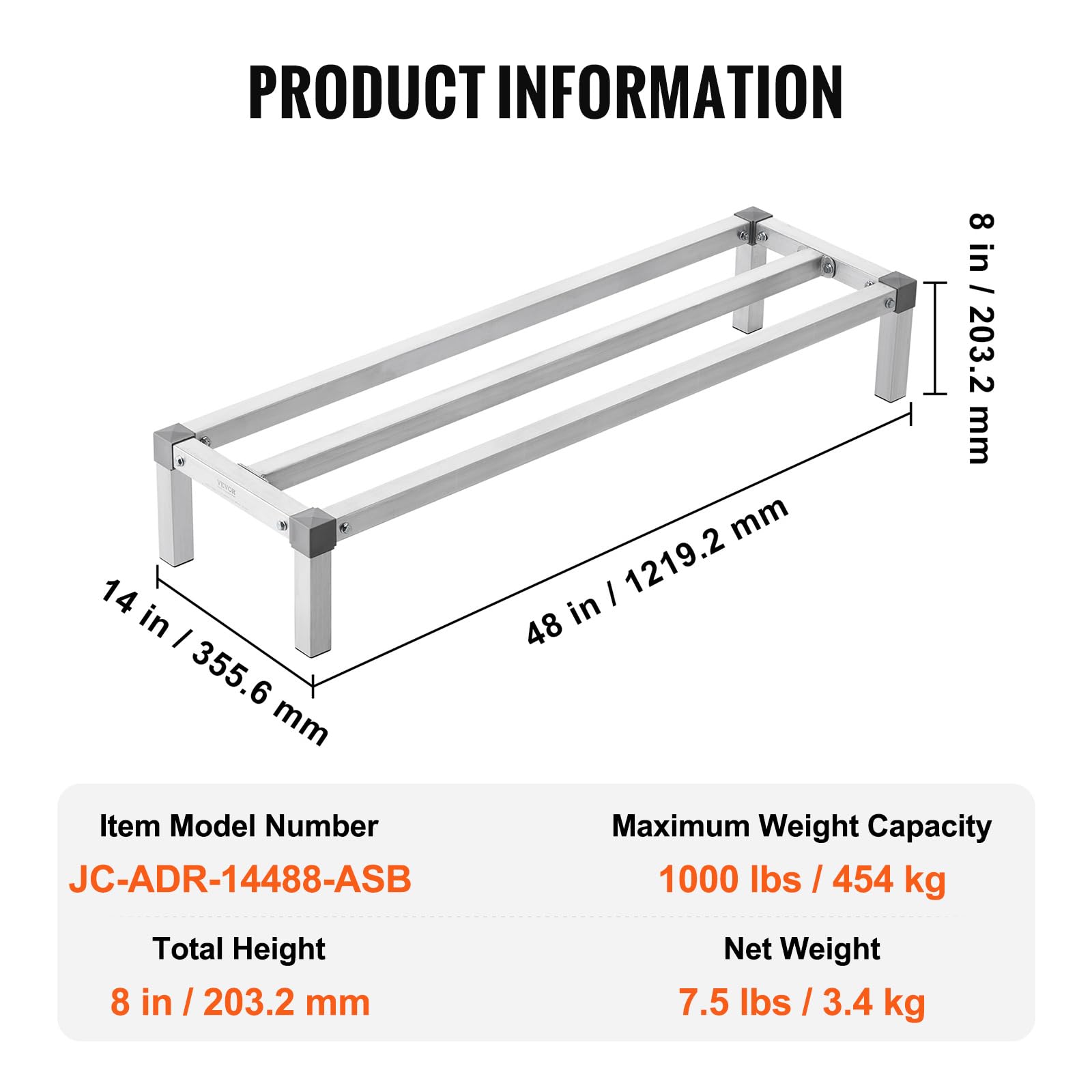 Foto 7 | Estante De Embalaje Vevor De Aluminio, 48 X 14 Pulgadas, Capacidad De 1000 Libras - Venta Internacional.