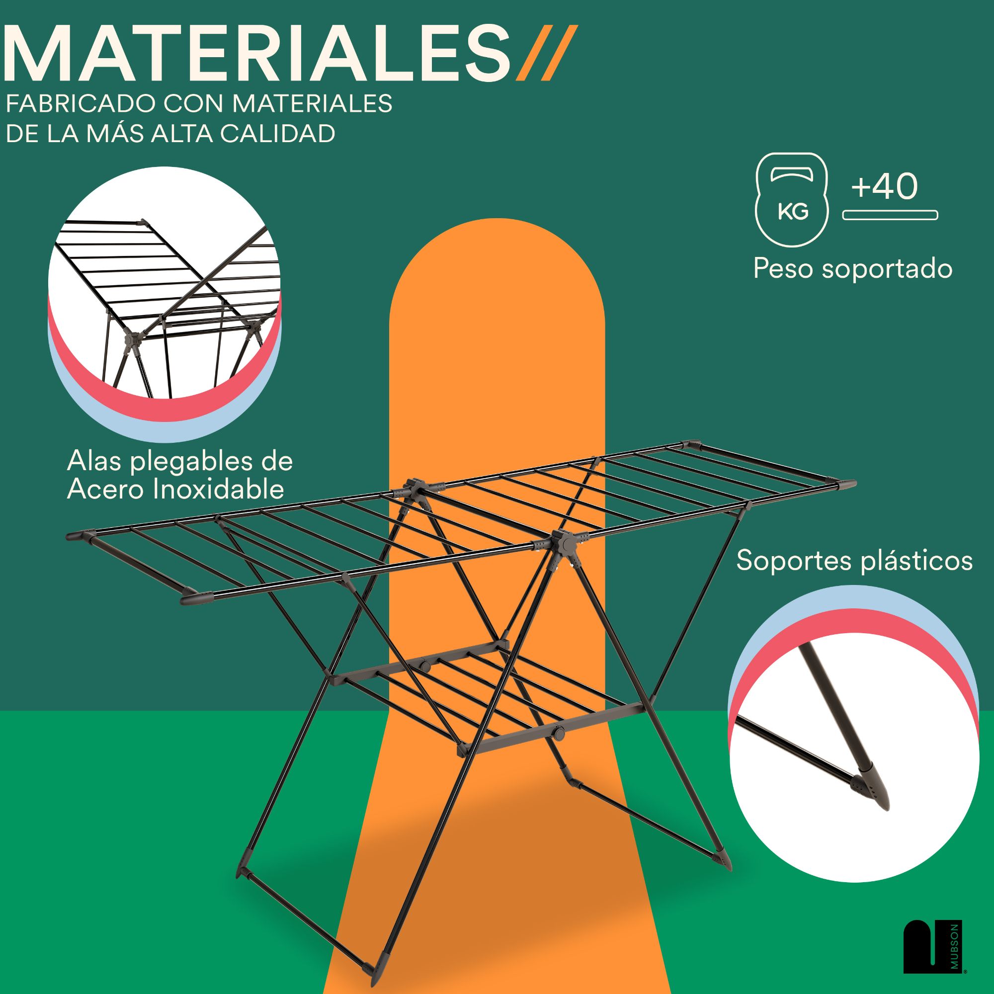 Foto 4 pulgar | Tendedero Plegable Mubson Acero Vesto Negro para Ropa