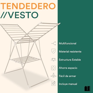 Foto 2 | Tendedero Plegable Mubson para Ropa de Acero Vesto Plata