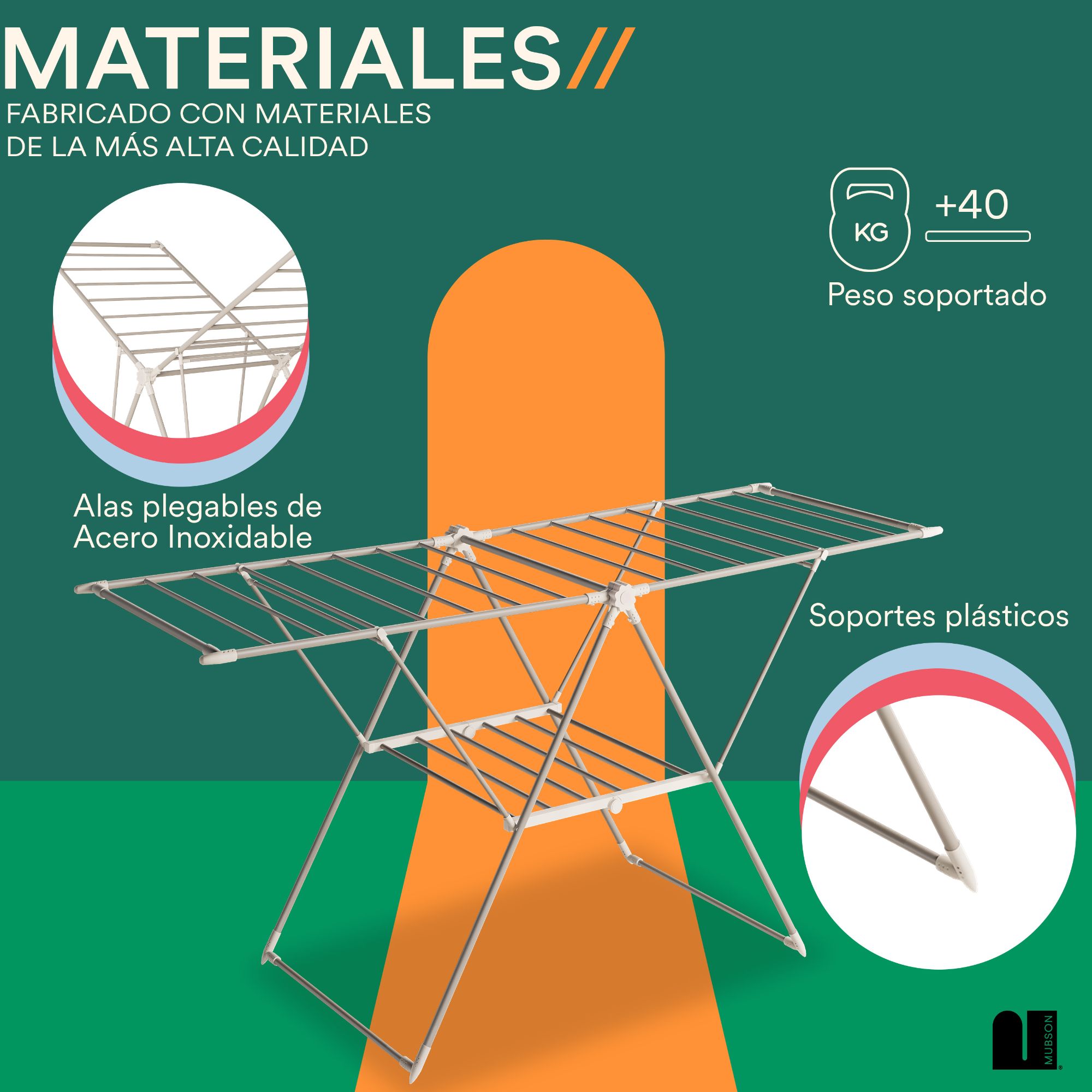 Foto 4 pulgar | Tendedero Plegable Mubson para Ropa de Acero Vesto Plata