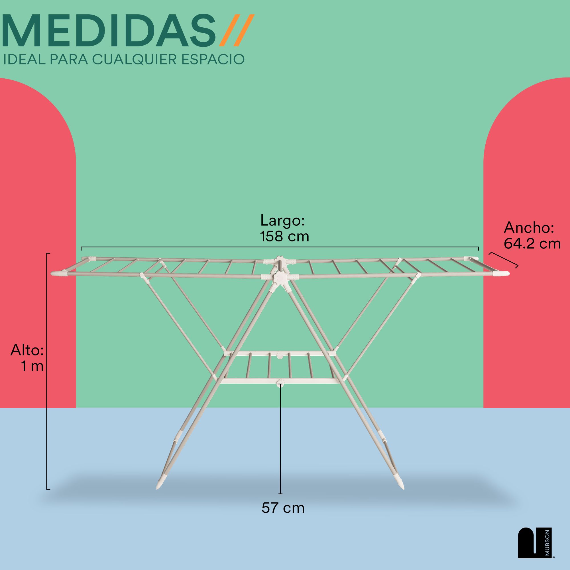 Foto 5 pulgar | Tendedero Plegable Mubson para Ropa de Acero Vesto Plata