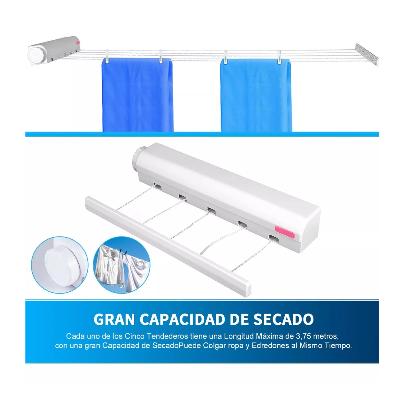 Foto 4 pulgar | Tendedero Retráctil BELUG color Blanco Plegable para Pared con Gancho 5 Líneas