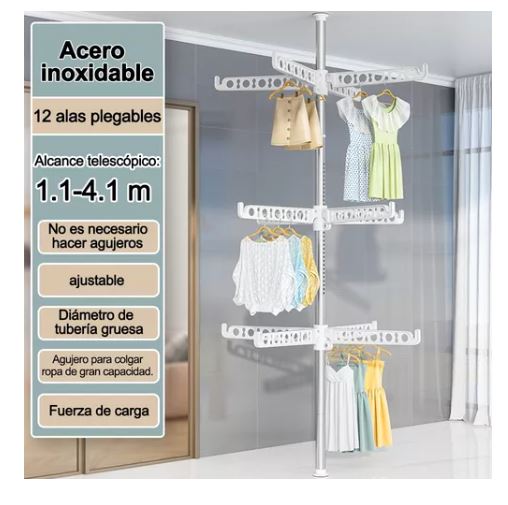 Foto 2 | Tendedero Plegable Ropa Portátil Retráctil Rack 3 Niveles