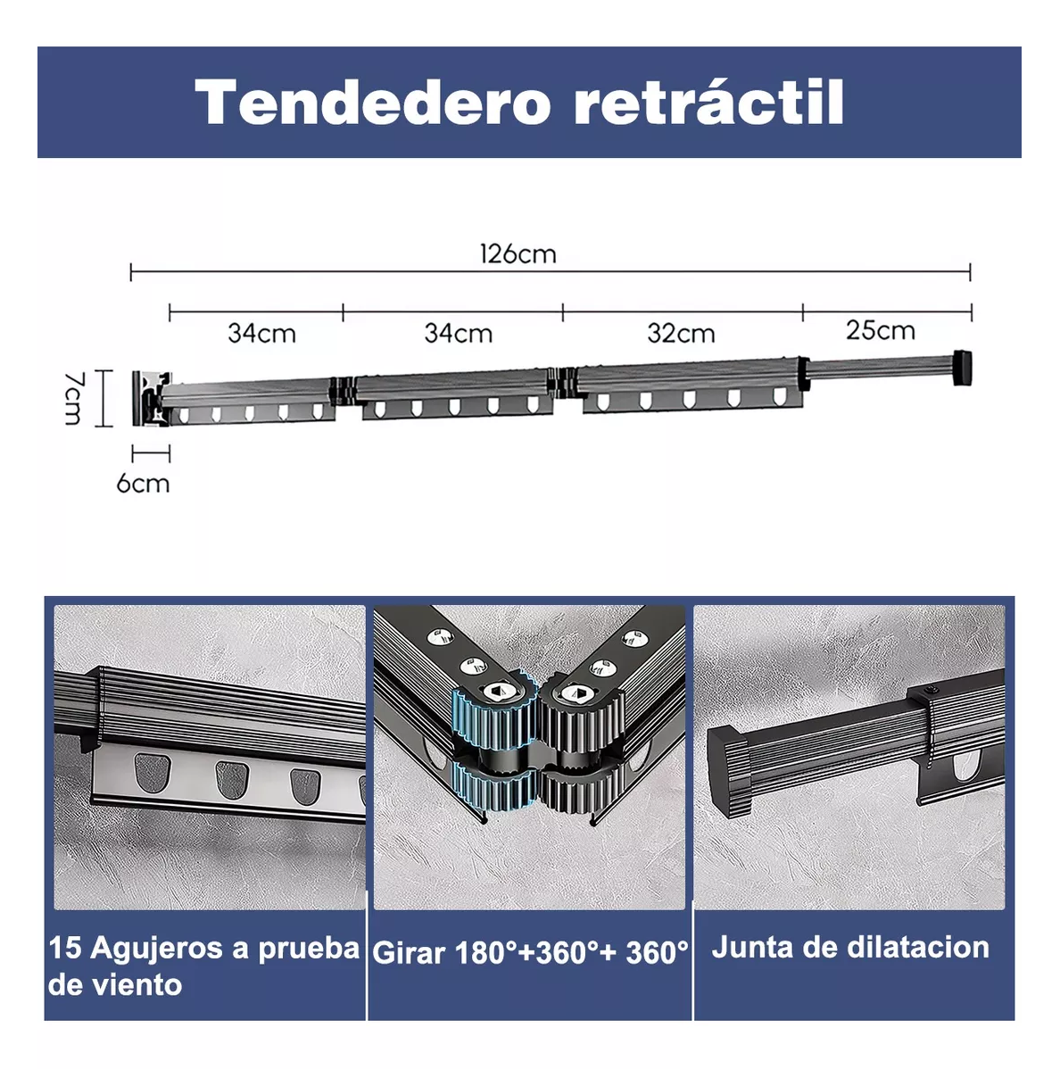 Foto 3 pulgar | Tendedero Plegable Belug Negro 126 cm