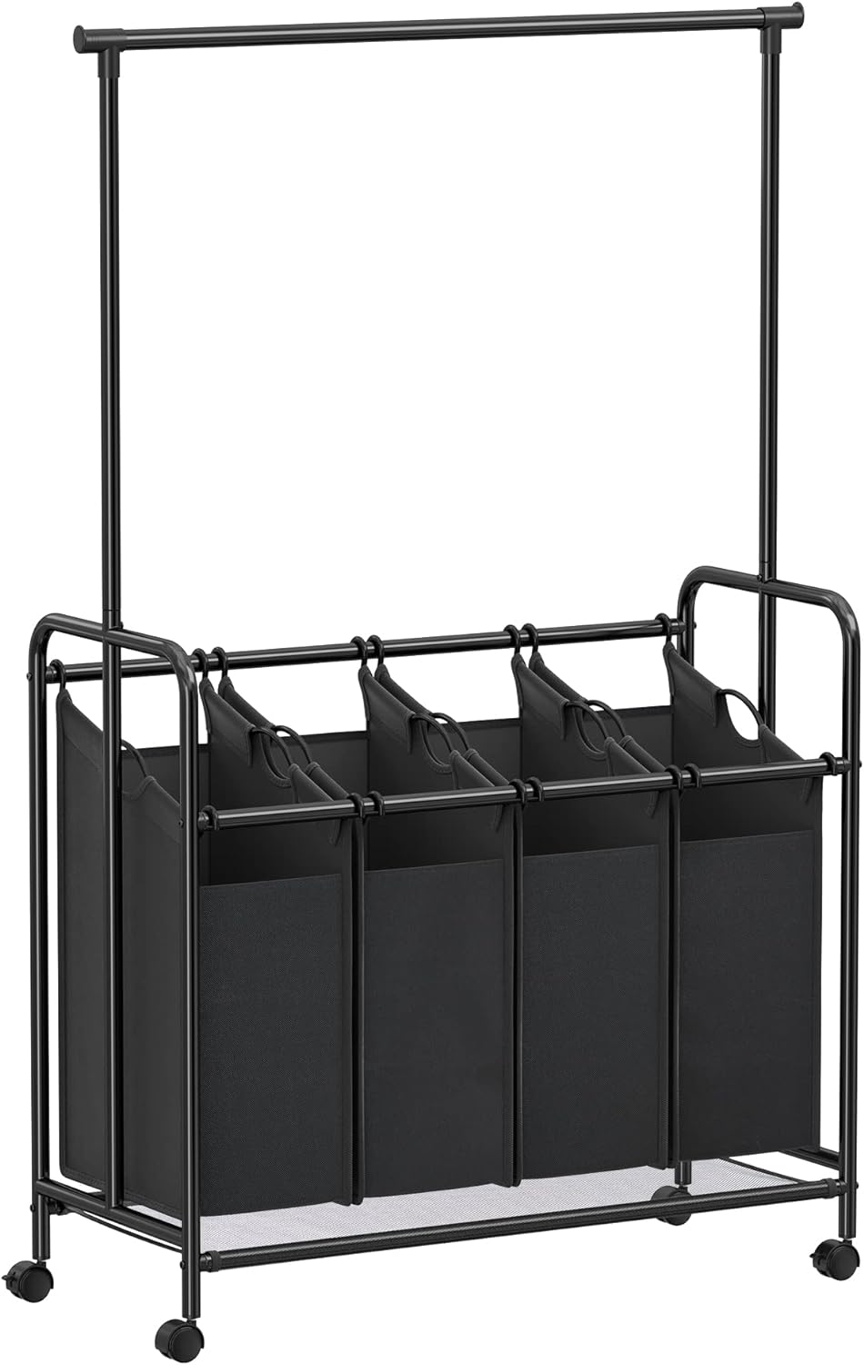 Clasificador De Ropa Songmics, 4 Bolsas Con Barra Para Colgar, Color Negro, 50 Kg