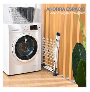 Foto 3 | Tendedero Plegable Ropa 3 Niveles Portátil Metal Con Ruedas Blanco