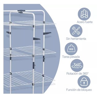 Foto 4 | Tendedero Plegable Ropa 3 Niveles Portátil Metal Con Ruedas Blanco