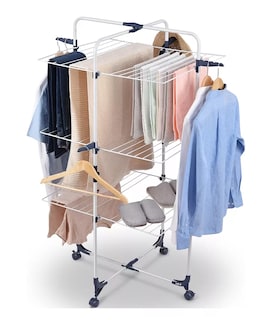 Foto 5 | Tendedero Plegable Ropa 3 Niveles Portátil Metal Con Ruedas Blanco