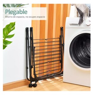 Foto 2 | Tendedero Plegable Ropa 3 Niveles Portátil Metal Con Ruedas Negro