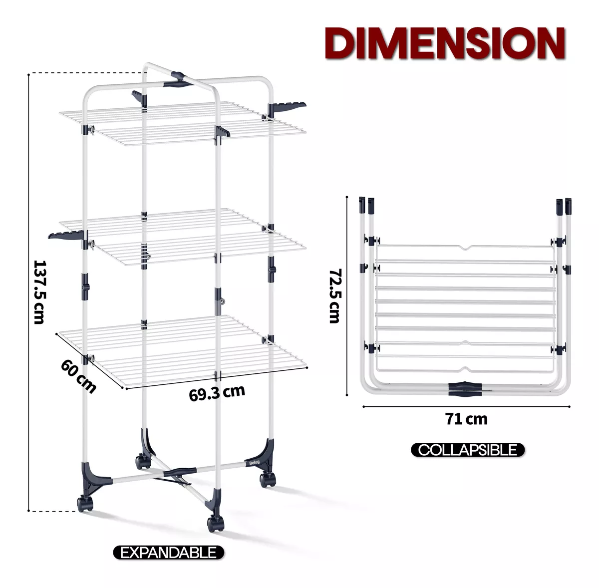 Foto 3 pulgar | Tendedero Plegable Ropa 3 Niveles Portátil Metal Con Ruedas Blanco