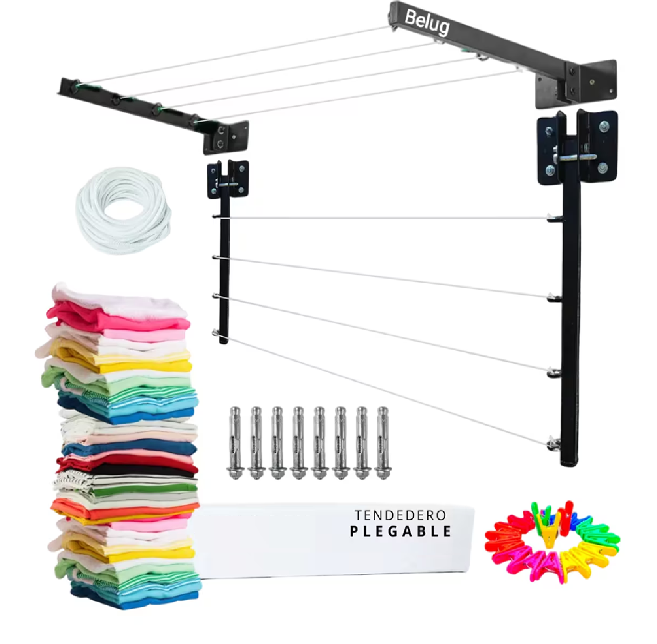 Foto 2 | Tendederos Plegables Retractil Ropa Plegable Reforzado Metal Negro