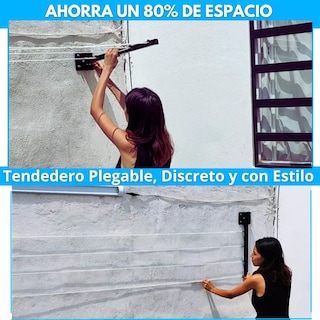 Foto 3 | Tendederos Plegables Retractil Ropa Plegable Reforzado Metal Negro