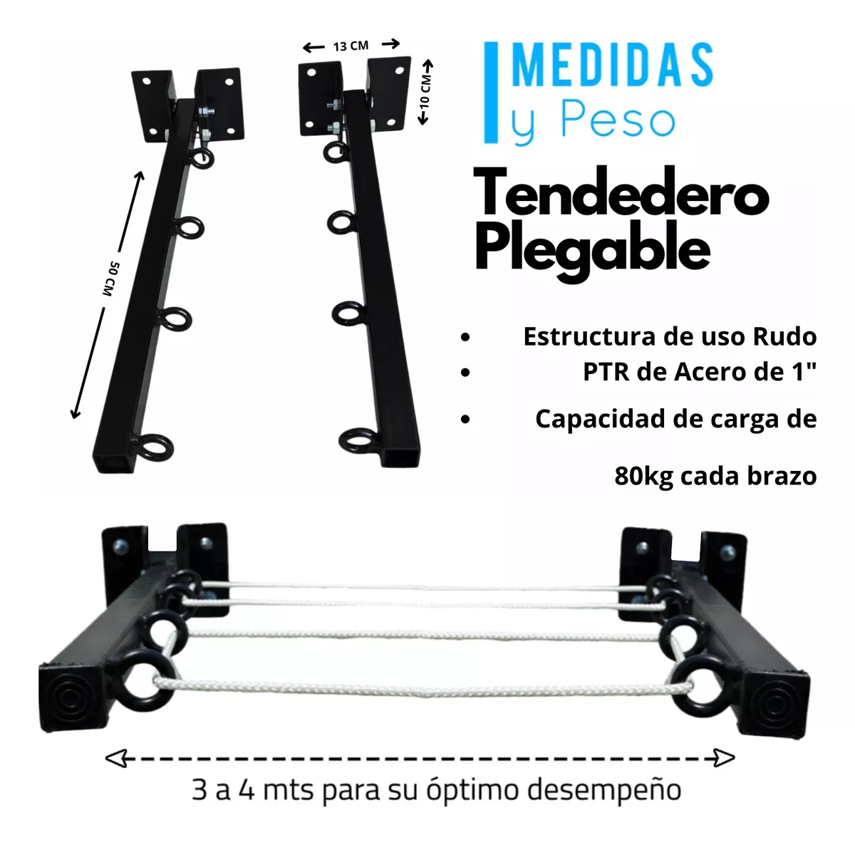 Foto 5 pulgar | Tendederos Plegables Retractil Ropa Plegable Reforzado Metal Negro