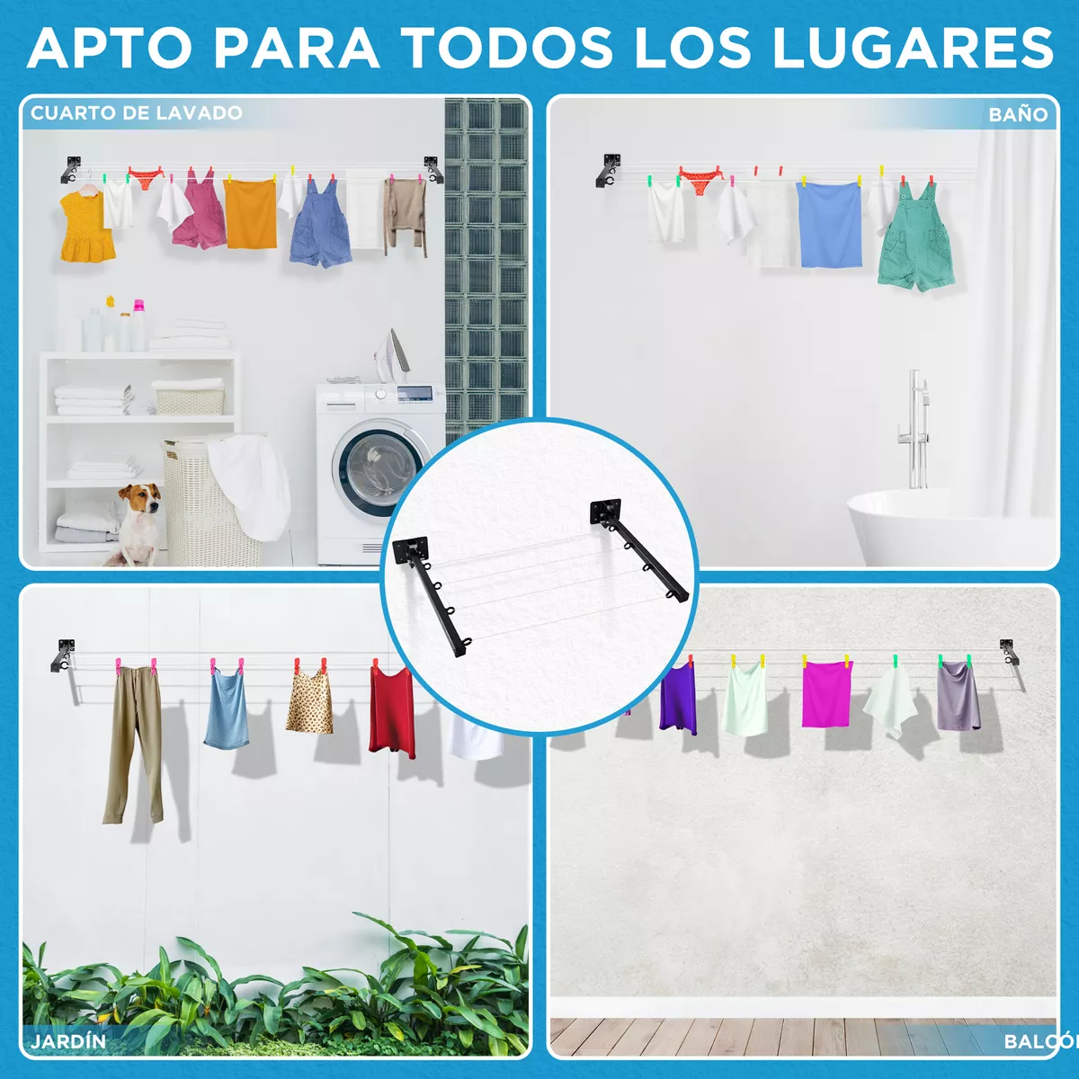 Foto 6 pulgar | Tendederos Plegables Retractil Ropa Plegable Reforzado Metal Negro