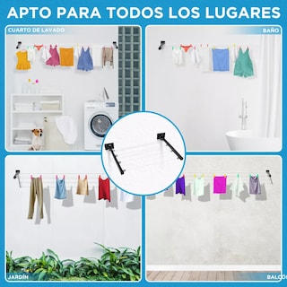 Foto 5 | Tendederos Plegables Retractil Ropa Plegable Reforzado Metal Negro