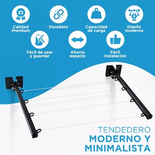 Foto 6 | Tendederos Plegables Retractil Ropa Plegable Reforzado Metal Negro