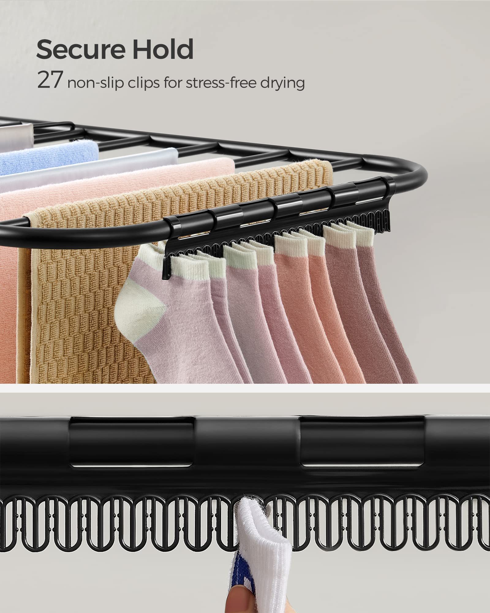 Foto 5 | Tendedero De Ropa Songmics Plegable Con Pinzas Para Calcetines, Color Negro - Venta Internacional.