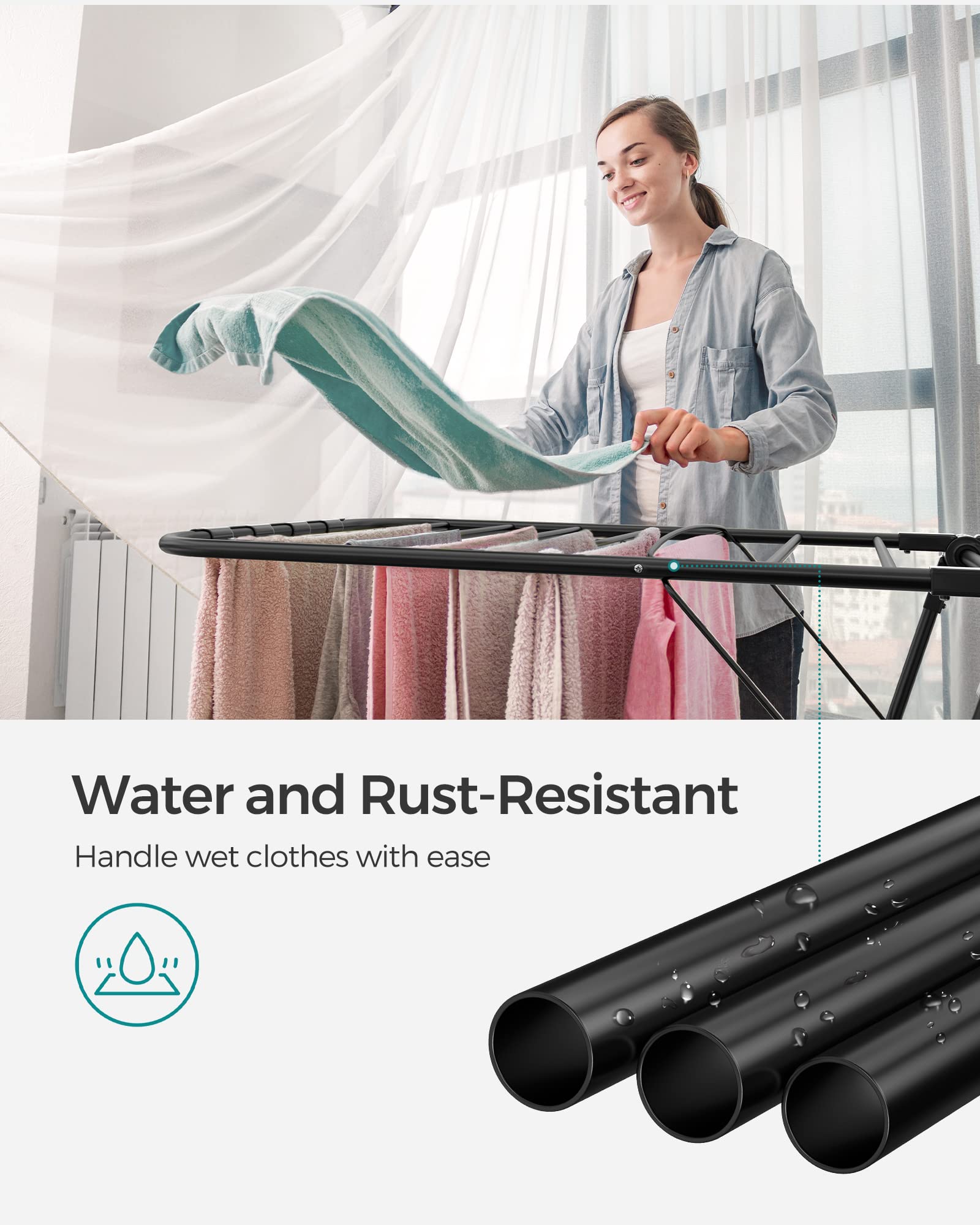 Foto 7 | Tendedero De Ropa Songmics Plegable Con Pinzas Para Calcetines, Color Negro - Venta Internacional.