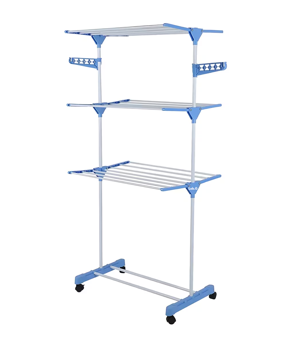 Tendedero Vertical Plegable Lab.g 3 Niveles Ahorra Espacio Móvil Blanco Con Azul