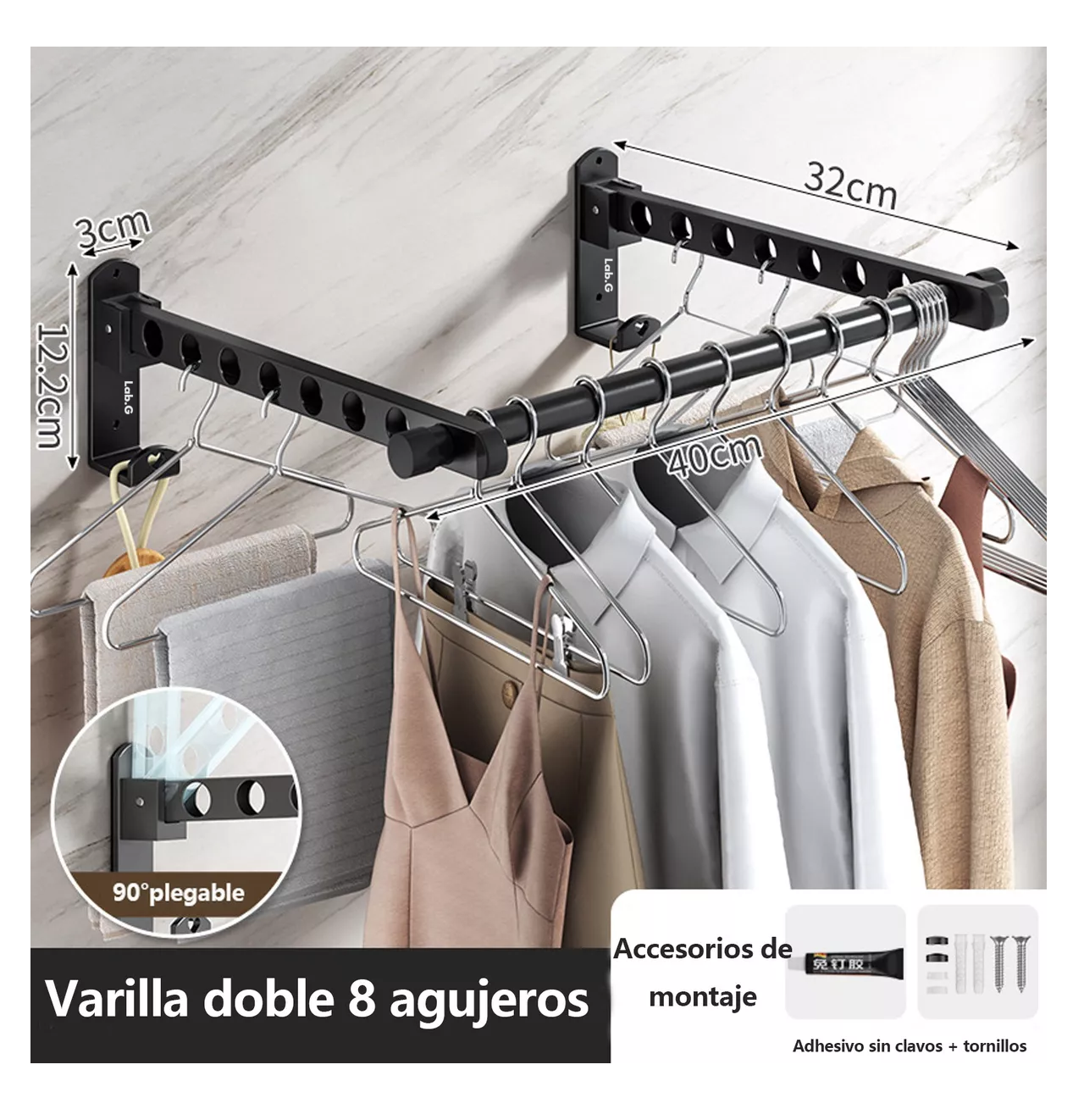 Foto 6 pulgar | Tendedero Plegable Para Colgar Ropa 2 Perchas Y Ganchos Negro