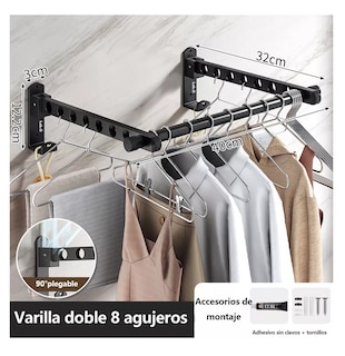 Foto 5 | Tendedero Plegable Para Colgar Ropa 2 Perchas Y Ganchos Negro